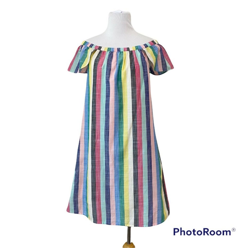 J Crew Factory Off Shoulder Striped Cotton Spring Summer Dress Size 6